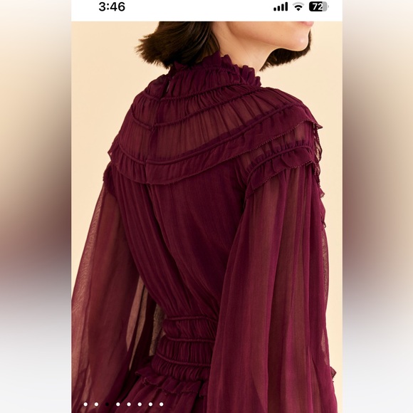 FARM RIO Burgundy Ruffle High Neck Blouse NWOT S - Picture 6 of 15